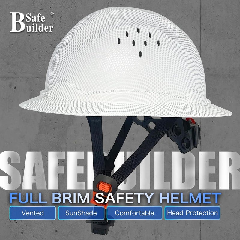 SAFEBUILDER SBD-G1C Construction Full Brim Safety Helmet HDPE Hard Hat Vented Hardhats Sunshade Carbon Fiber Pattern Industrial Work Certified ANSI/ISEA Z89.1 - Image 2